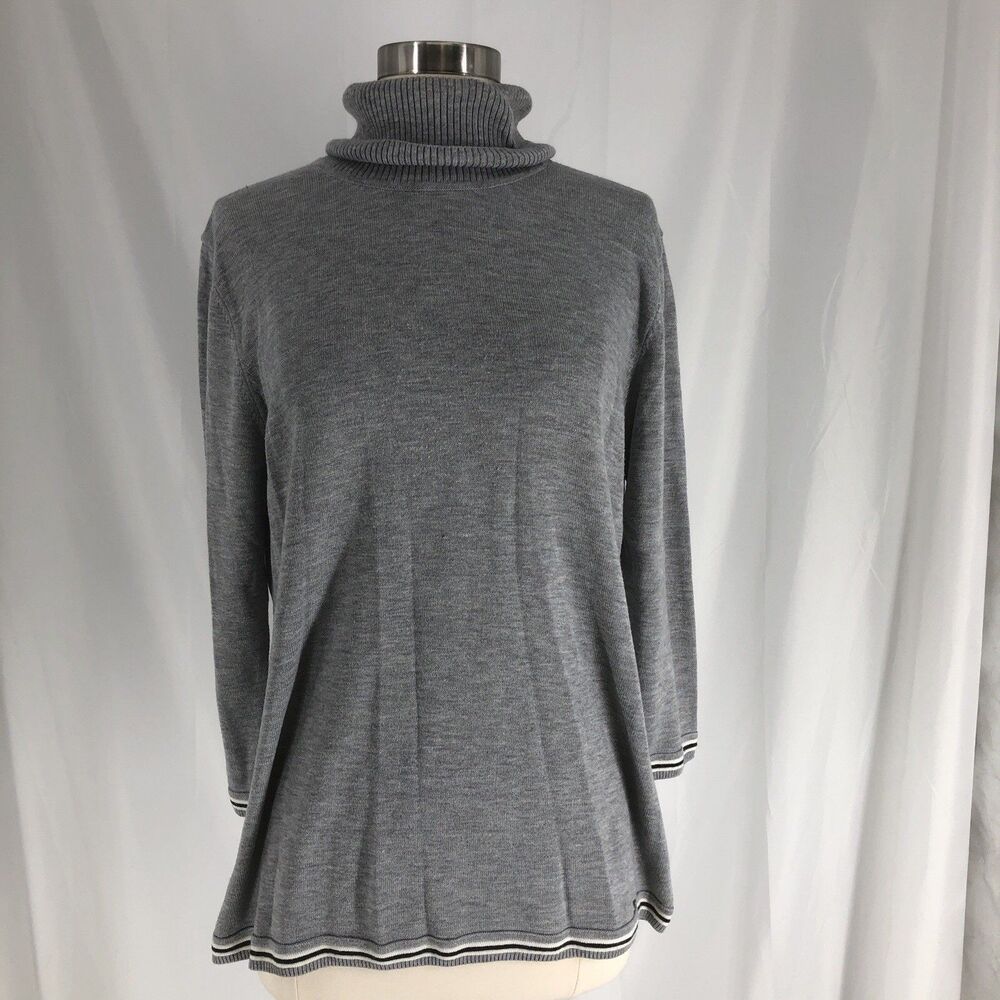 Tommy Hilfiger Womens Turtleneck Sweater Cotton Blend Gray Size Large